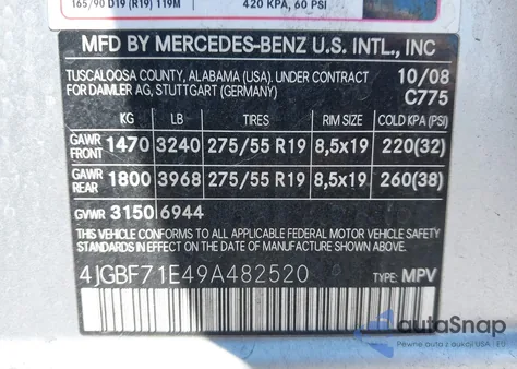 2009 Mercedes-Benz Gl 450 4Matic z USA, uszkodzony, nr VIN 4JGBF71E49A482520